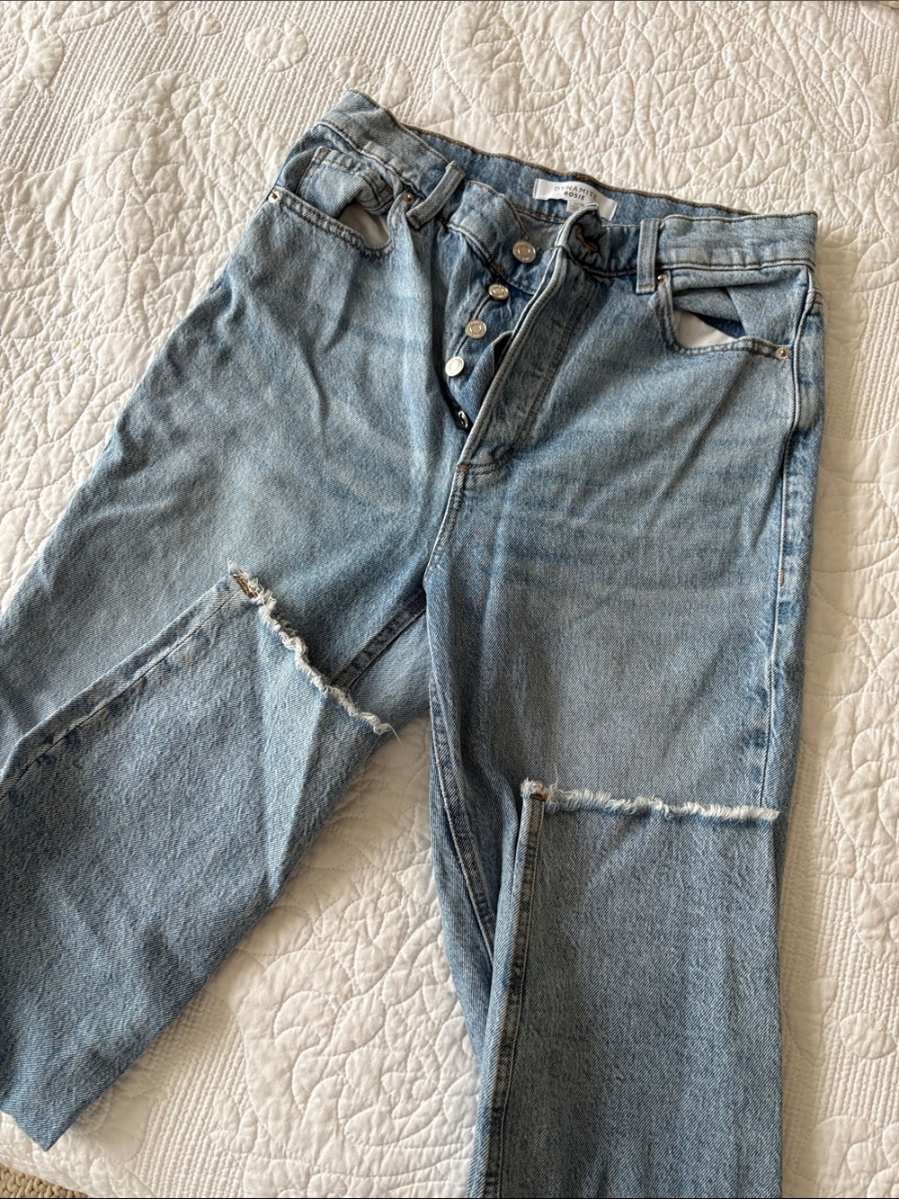 Dynamite Light Blue Straight-Leg Jeans with Knee Slit Detail